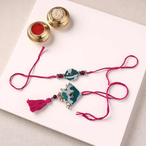 Handmade GS Beads & Kundan Work Fabart Rakhi with Lumba Set 102