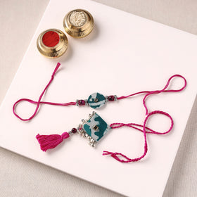 Handmade GS Beads & Kundan Work Fabart Rakhi & Lumba Set with Potli 102