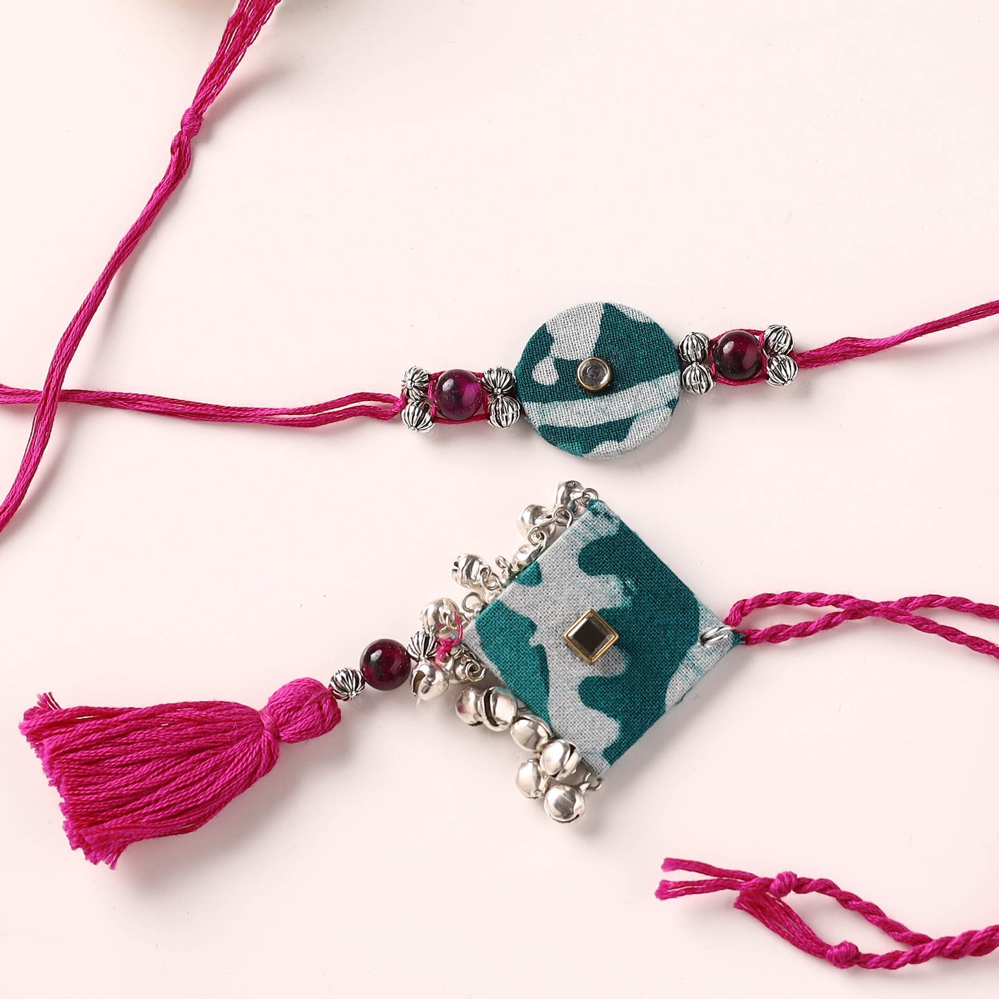 Handmade GS Beads & Kundan Work Fabart Rakhi & Lumba Set with Potli 102