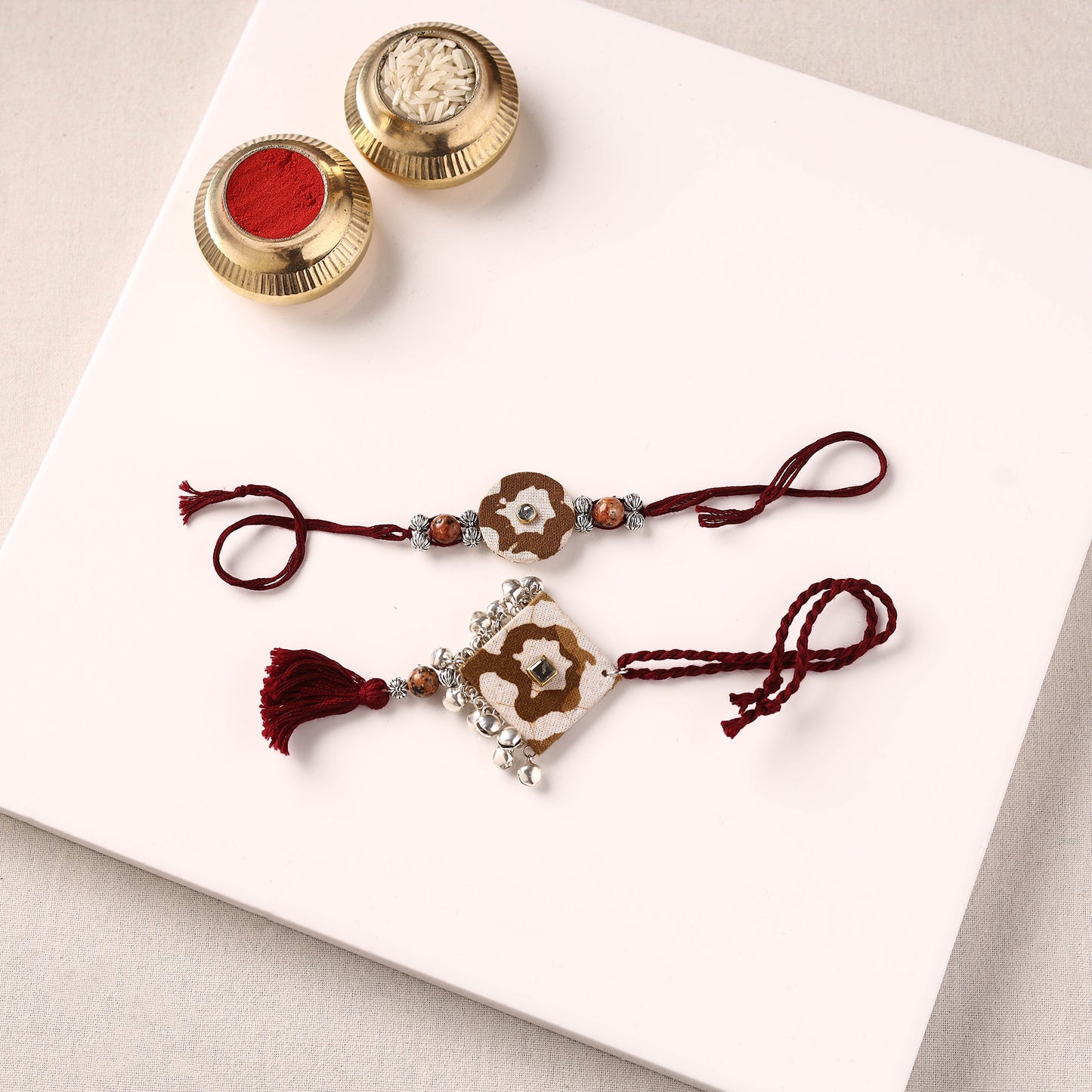 Handmade GS Beads & Kundan Work Fabart Rakhi & Lumba Set with Potli 103