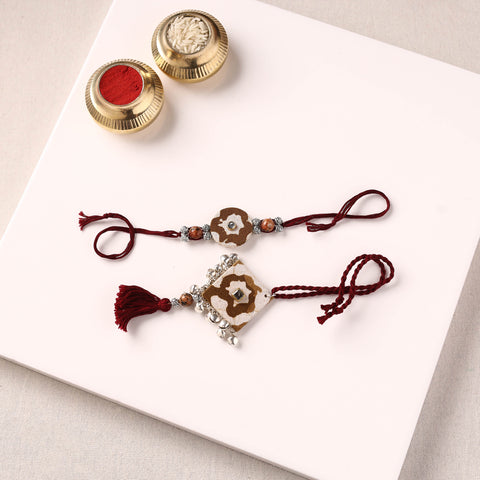 Handmade GS Beads & Kundan Work Fabart Rakhi with Lumba Set 103