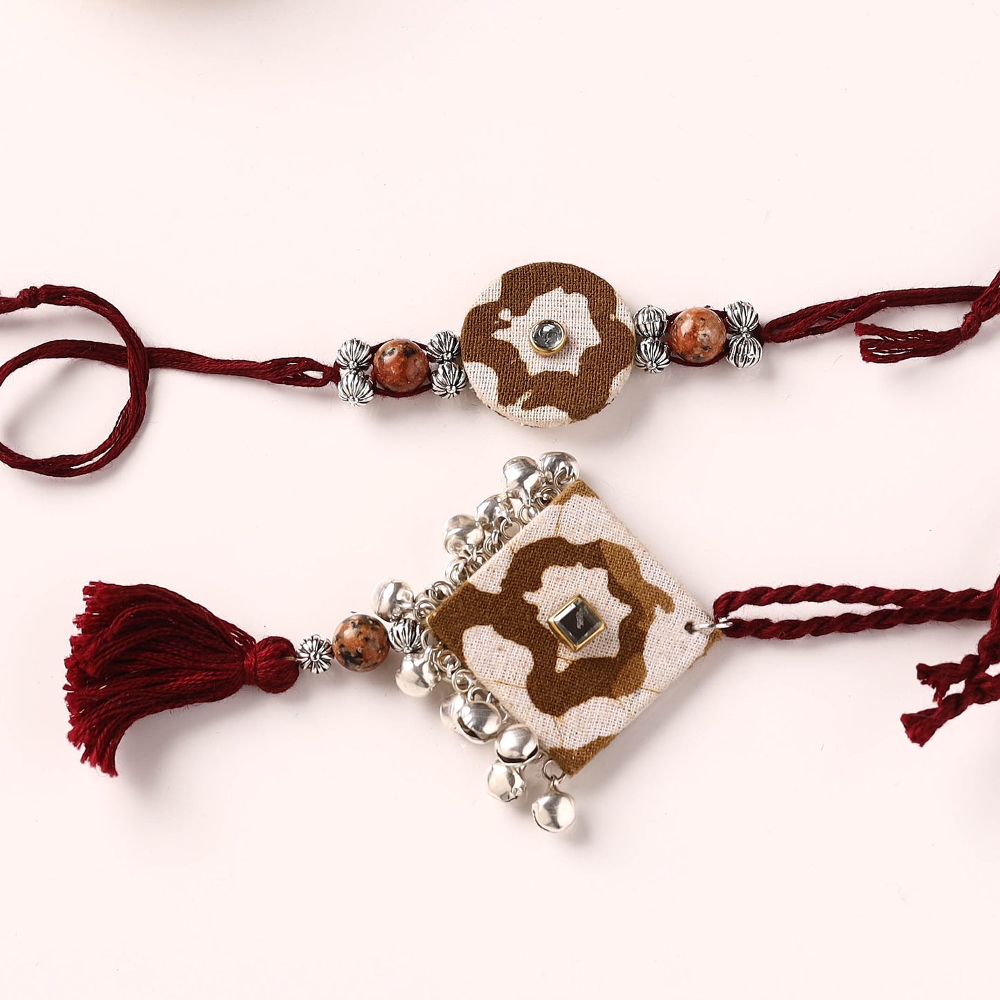 Handmade GS Beads & Kundan Work Fabart Rakhi & Lumba Set with Potli 103