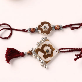 Handmade GS Beads & Kundan Work Fabart Rakhi & Lumba Set with Potli 103