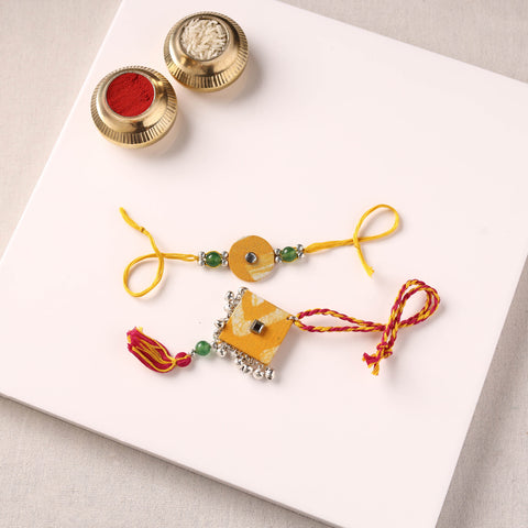 Handmade GS Beads & Kundan Work Fabart Rakhi with Lumba Set 104