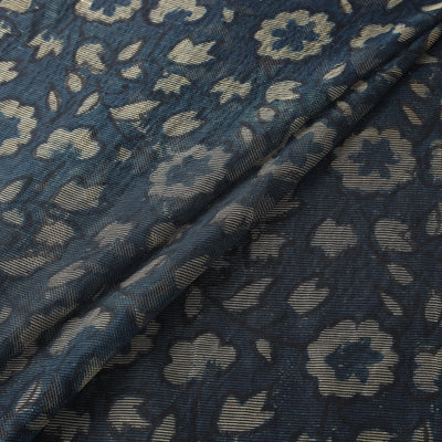 Blue - Bagru Indigo Hand Block Print Kota Doria Natural Dyed Cotton Fabric 06