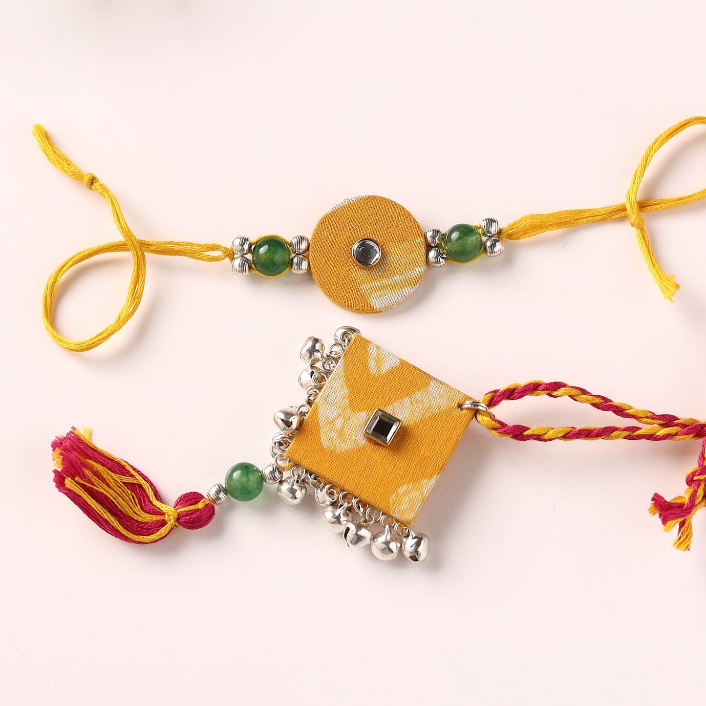 Handmade GS Beads & Kundan Work Fabart Rakhi & Lumba Set with Potli 104