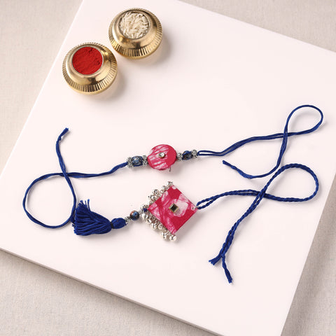 Handmade GS Beads & Kundan Work Fabart Rakhi with Lumba Set 105
