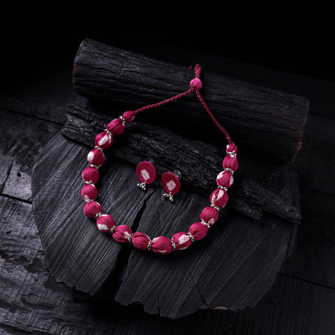 Handmade Fabart Beads Gs Necklace with Earrings Set 48
