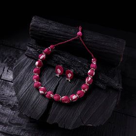 Handmade Fabart Beads Gs Necklace with Earrings Set 48