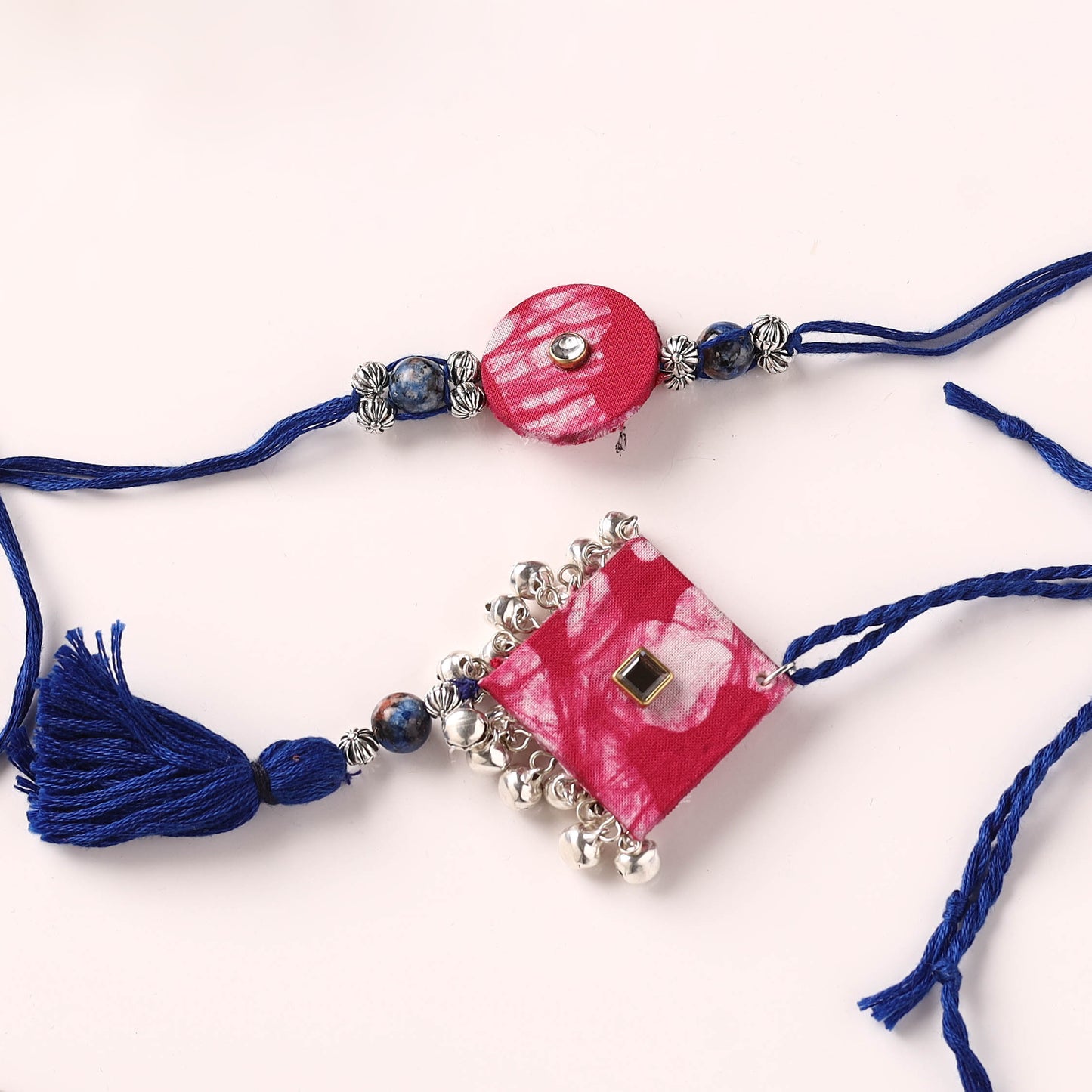 Handmade GS Beads & Kundan Work Fabart Rakhi & Lumba Set with Potli 105