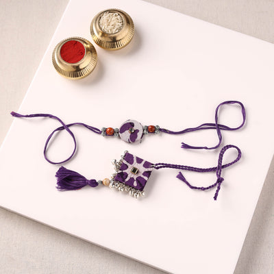 Handmade GS Beads & Kundan Work Fabart Rakhi & Lumba Set with Potli 106