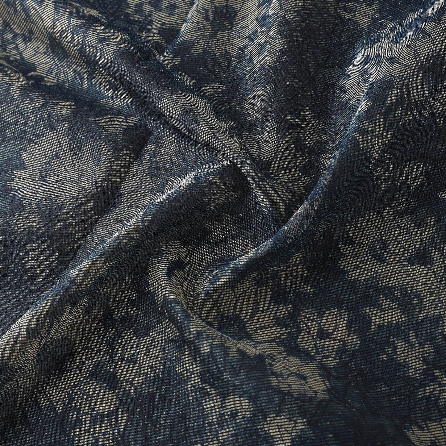 Blue - Bagru Indigo Hand Block Print Kota Doria Natural Dyed Cotton Fabric 05