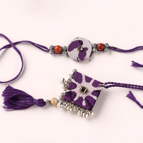 Handmade GS Beads & Kundan Work Fabart Rakhi & Lumba Set with Potli 106