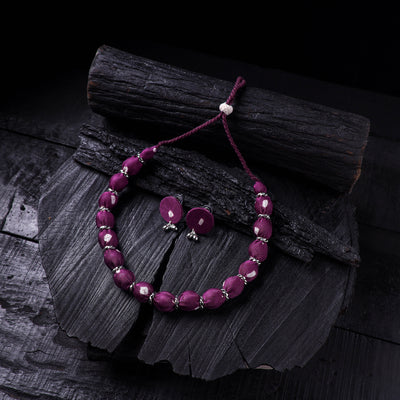 Handmade Fabart Beads Gs Necklace with Earrings Set 49