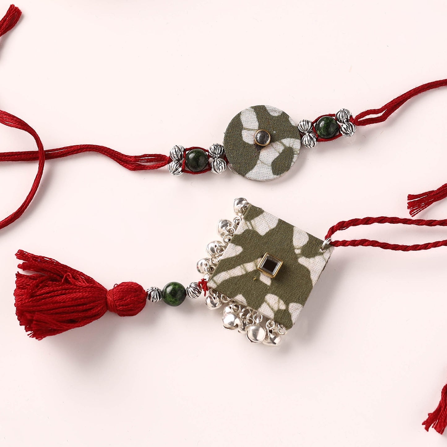 Handmade GS Beads & Kundan Work Fabart Rakhi & Lumba Set with Potli 107