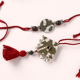 Handmade GS Beads & Kundan Work Fabart Rakhi & Lumba Set with Potli 107