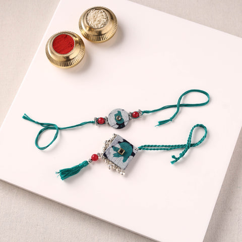 Handmade GS Beads & Kundan Work Fabart Rakhi with Lumba Set 108