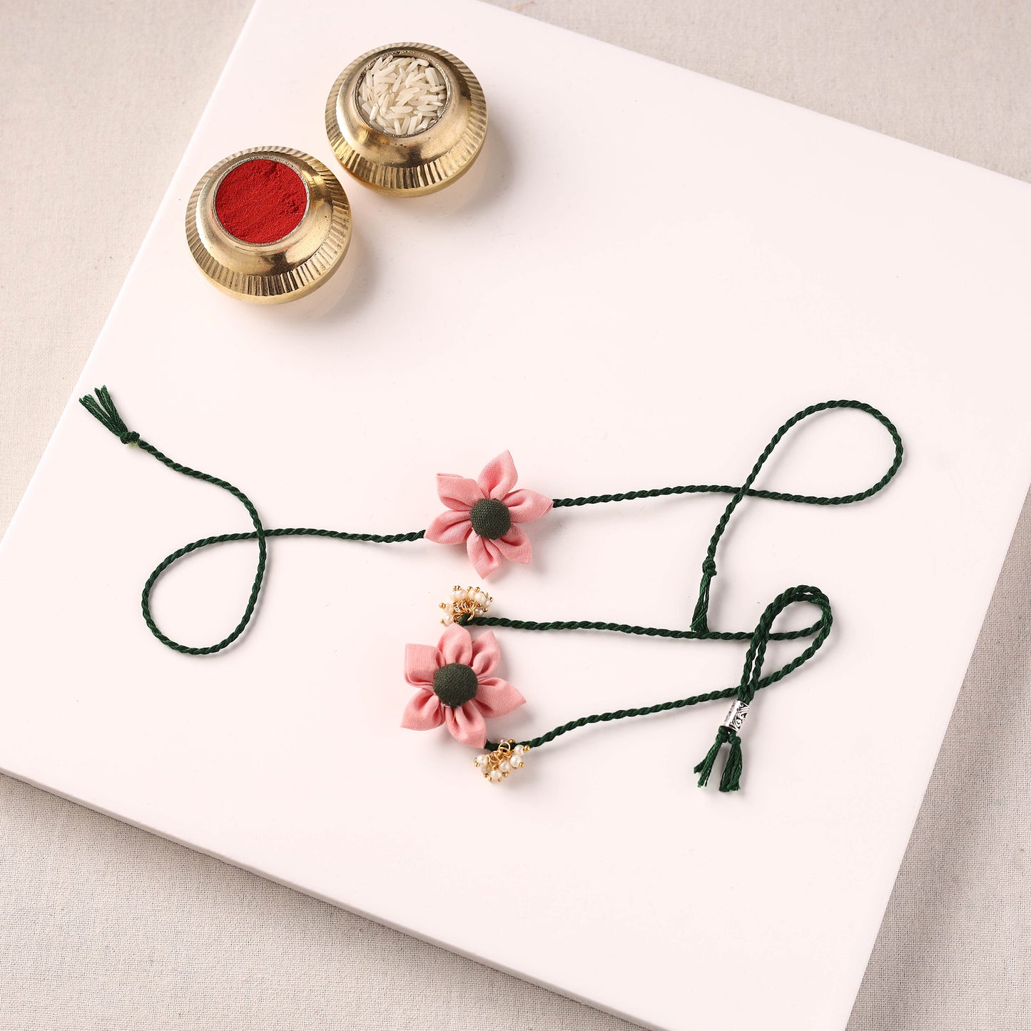 Flower Handmade Fabart Bhaiya Bhabhi Rakhi Set 109