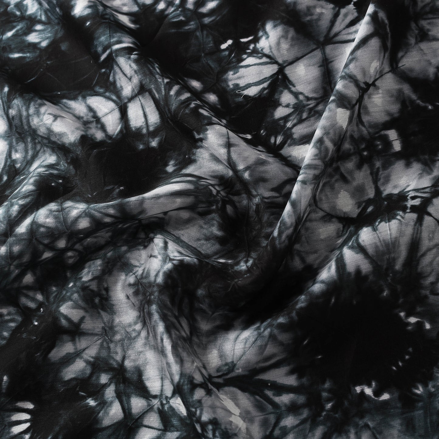 Black - Shibori Tie-Dye Chanderi Silk Handloom Fabric 02