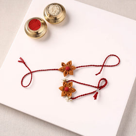 Flower Handmade Fabart Bhaiya Bhabhi Rakhi Set 110