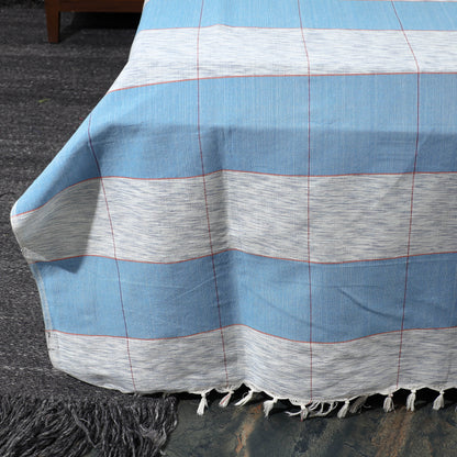 Blue - Pure Handloom Cotton Double Bed Cover (108 x 90 in)