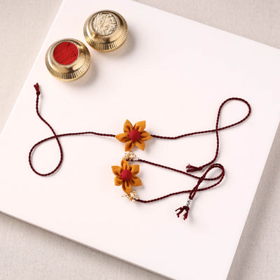 Flower Handmade Fabart Bhaiya Bhabhi Rakhi Set 115