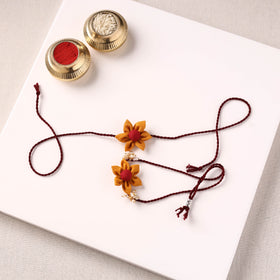 Flower Handmade Fabart Bhaiya Bhabhi Rakhi Set 115