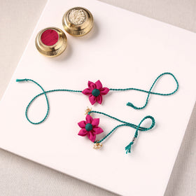 Flower Handmade Fabart Bhaiya Bhabhi Rakhi Set 117