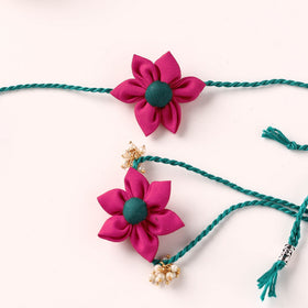 Flower Handmade Fabart Bhaiya Bhabhi Rakhi Set 117
