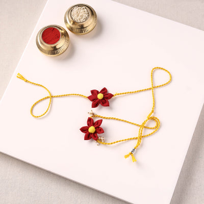 Flower Handmade Fabart Bhaiya Bhabhi Rakhi Set 120