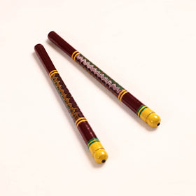  Handmade Lacquered Wooden Garba Dandiya Sticks (Set of 2) 