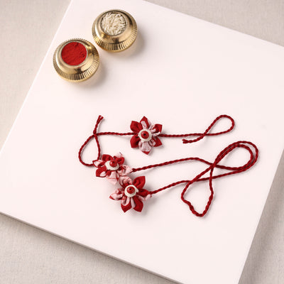 Flower Handmade Thread Work Fabart Rakhi with Lumba Set 123