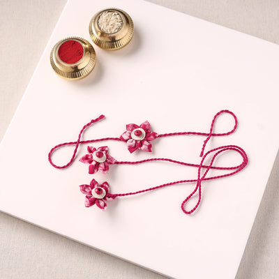 Flower Handmade Thread Work Fabart Rakhi with Lumba Set 126