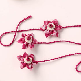 Flower Handmade Thread Work Fabart Rakhi with Lumba Set 126