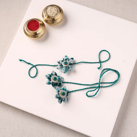 Flower Handmade Thread Work Fabart Rakhi with Lumba Set 128