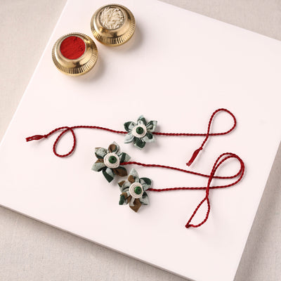 Flower Handmade Thread Work Fabart Rakhi with Lumba Set 129