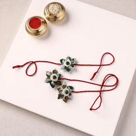 Flower Handmade Thread Work Fabart Rakhi with Lumba Set 129