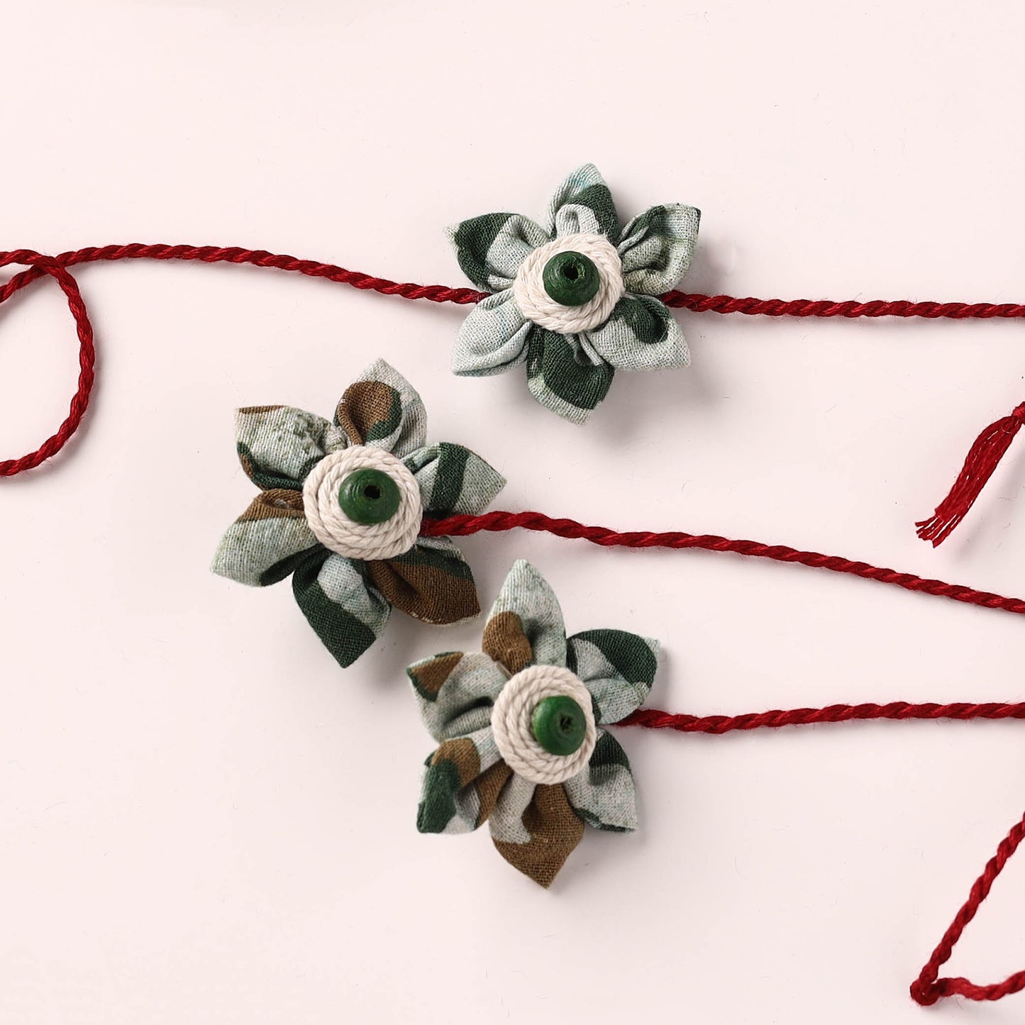 Flower Handmade Thread Work Fabart Rakhi with Lumba Set 129