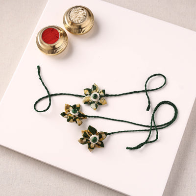 Flower Handmade Thread Work Fabart Rakhi with Lumba Set 131