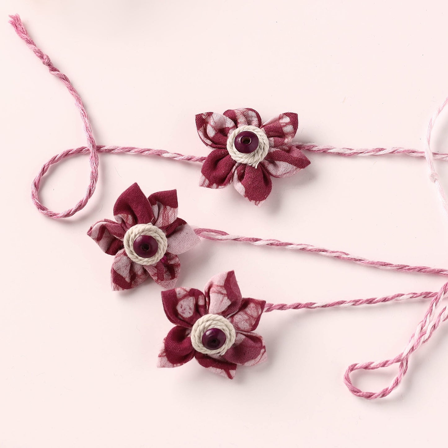 Flower Handmade Thread Work Fabart Rakhi with Lumba Set 132