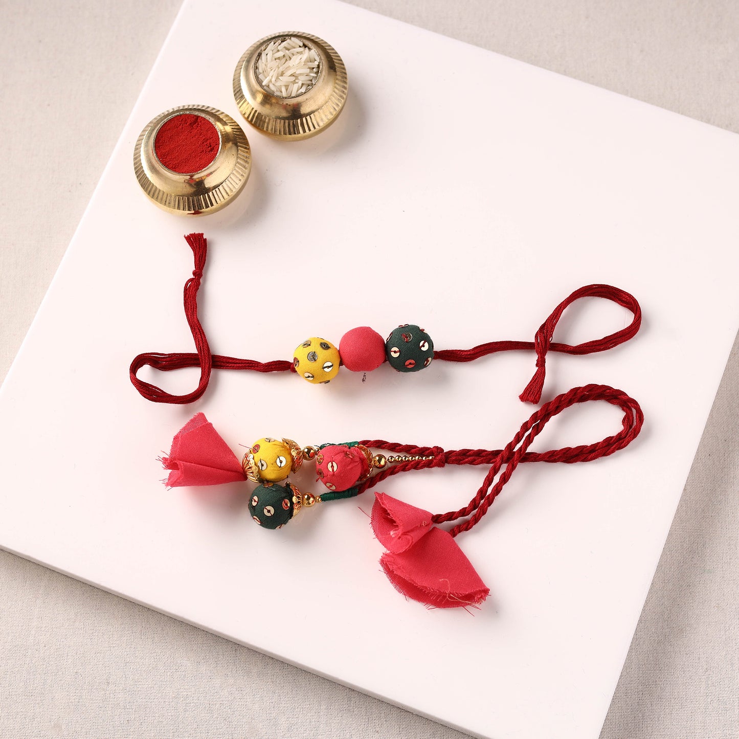 Handmade Sequin Work Fabart Rakhi with Lumba Set 133