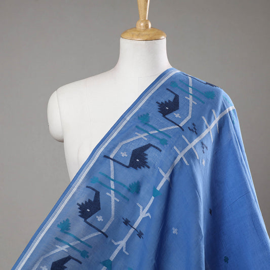 Blue - Bengal Jamdani Buti Handloom Cotton Fabric