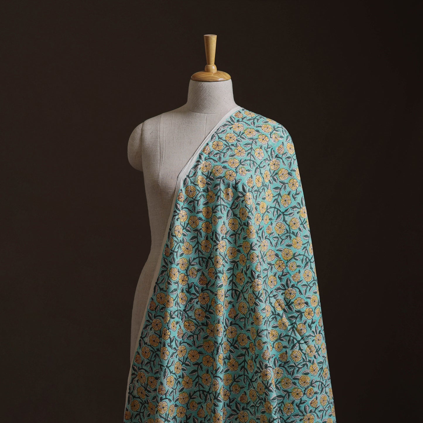 Green - Sanganeri Hand Block Print Mangalagiri Cotton Fabric 07