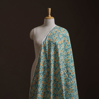 Green - Sanganeri Hand Block Print Mangalagiri Cotton Fabric 07