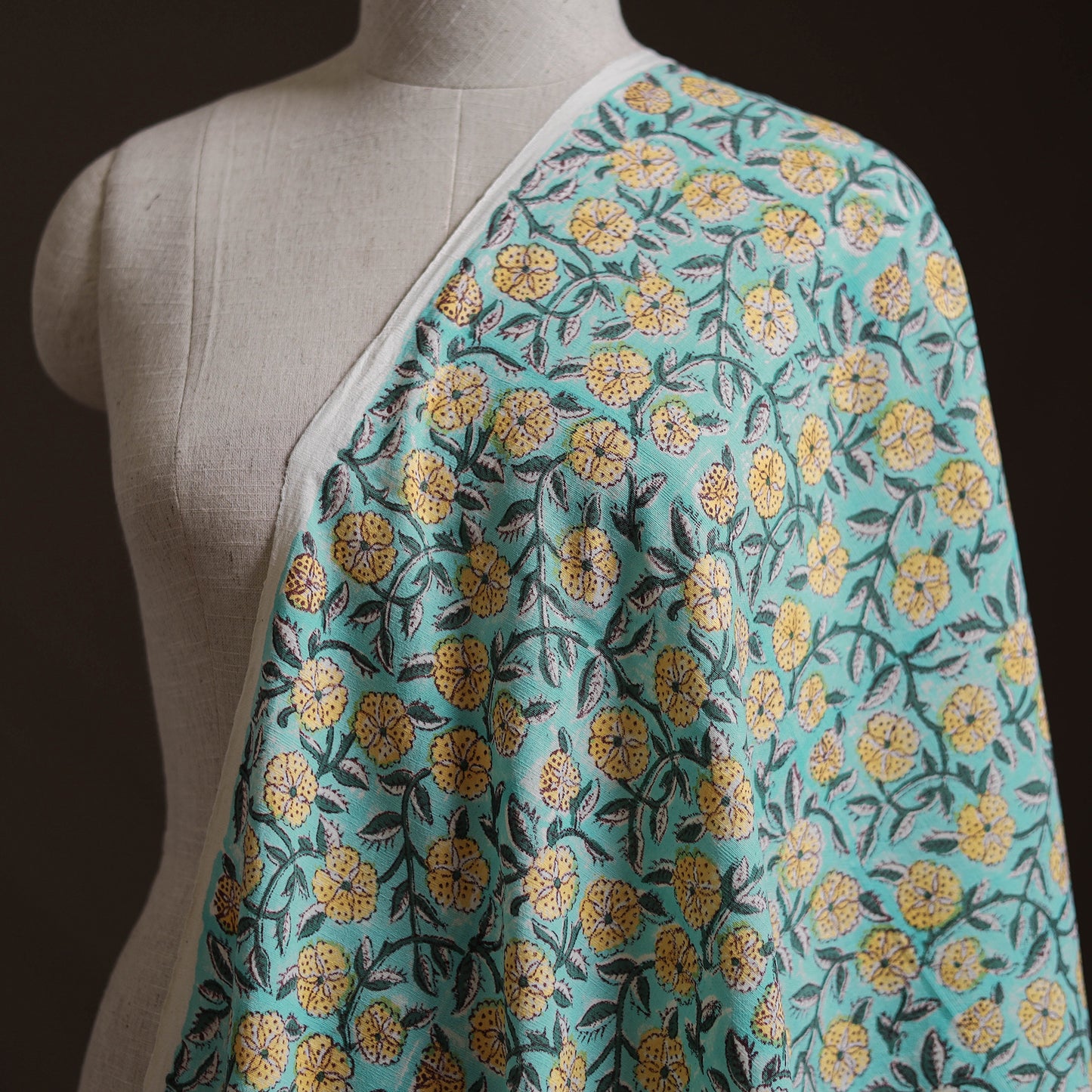 Green - Sanganeri Hand Block Print Mangalagiri Cotton Fabric 07