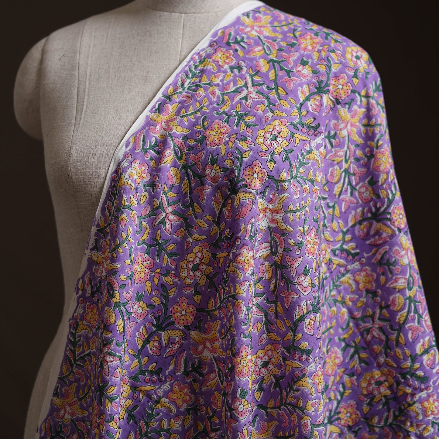 Purple - Sanganeri Hand Block Print Mangalagiri Cotton Fabric 06