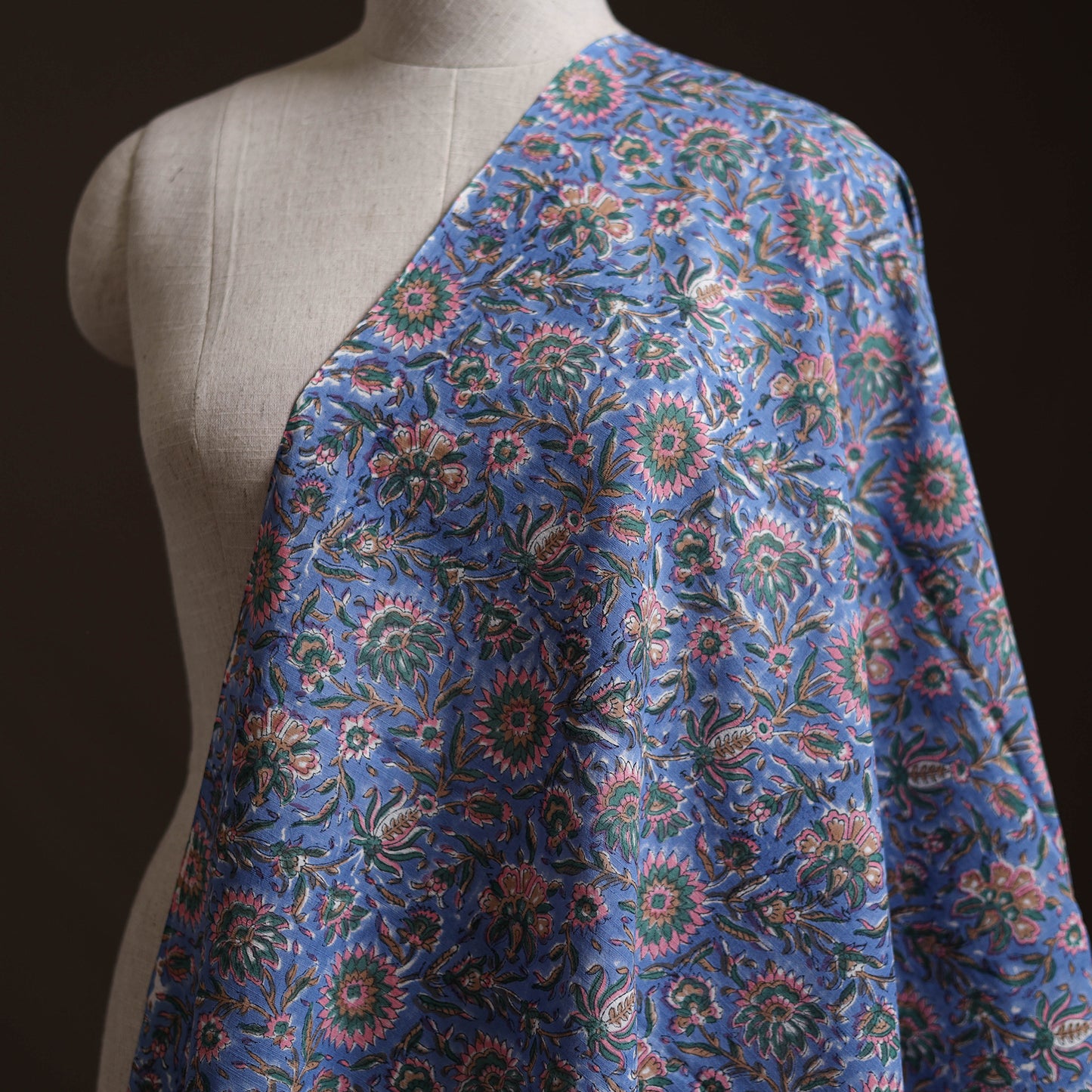Blue - Sanganeri Hand Block Print Mangalagiri Cotton Fabric 04