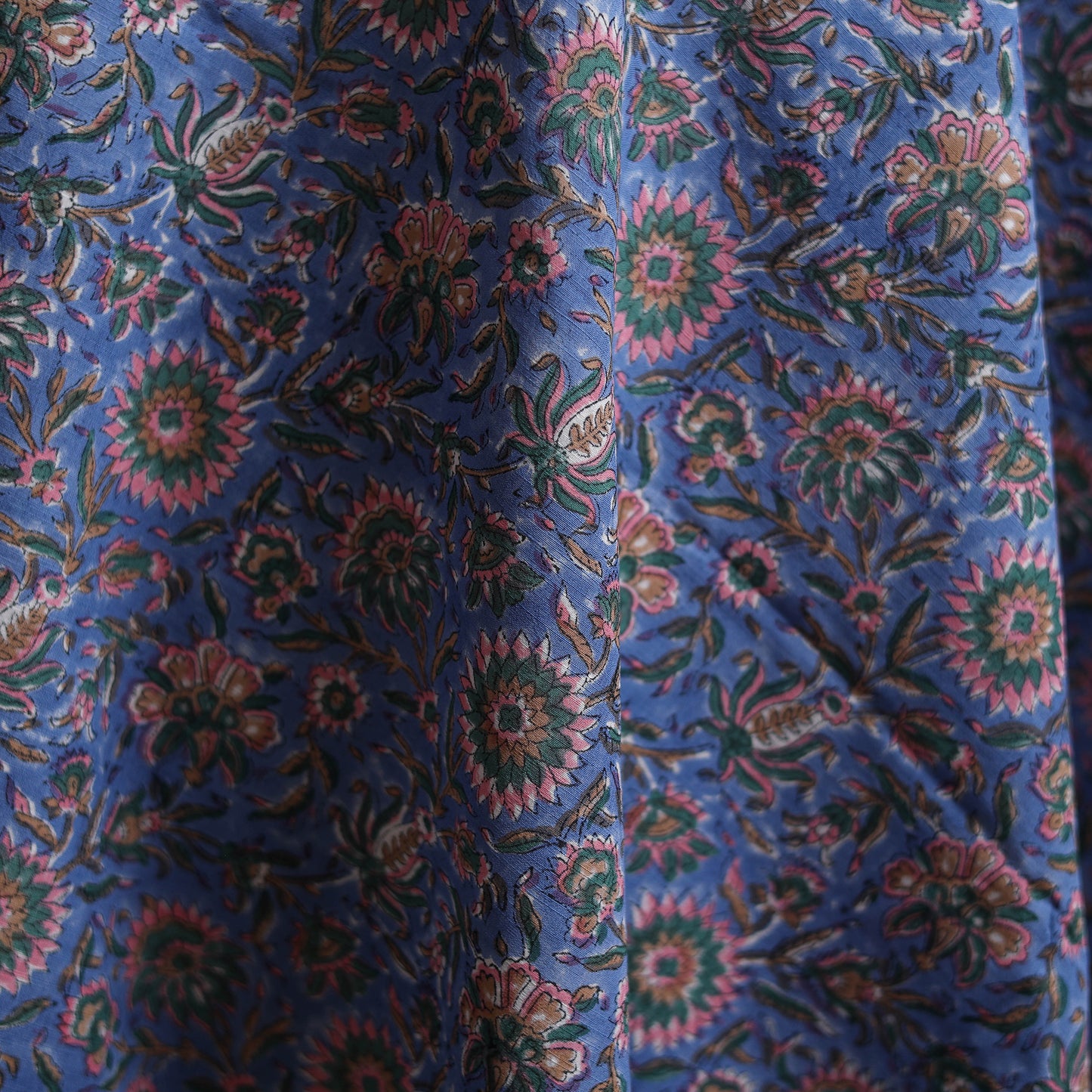Blue - Sanganeri Hand Block Print Mangalagiri Cotton Fabric 04