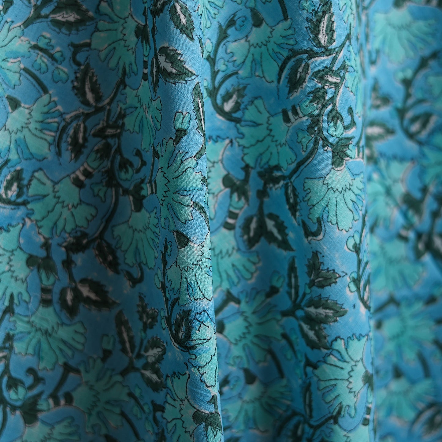 Blue - Sanganeri Hand Block Print Mangalagiri Cotton Fabric 02