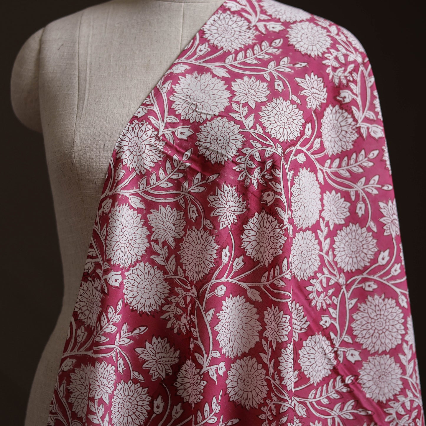 Pink - Pure Mul Cotton Sanganeri Hand Block Print Fabric 01